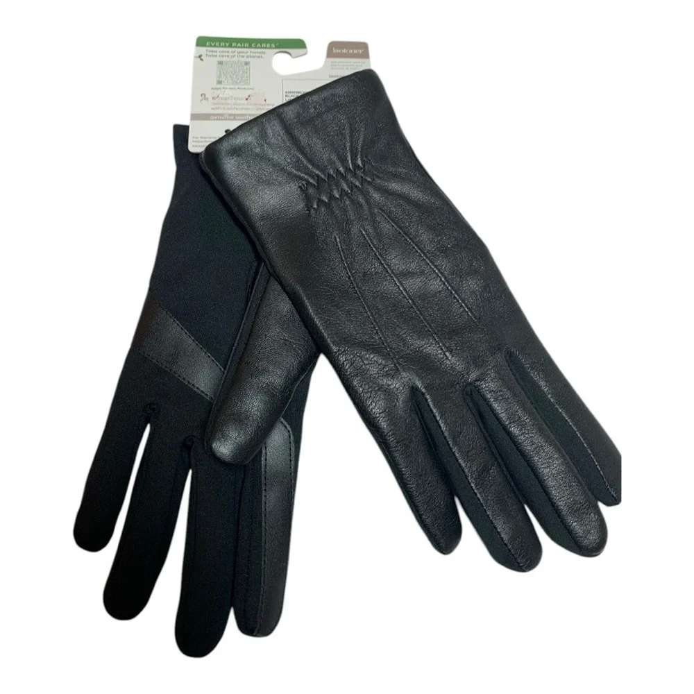 Isotoner Black Leather Gloves Wm’s L/XL